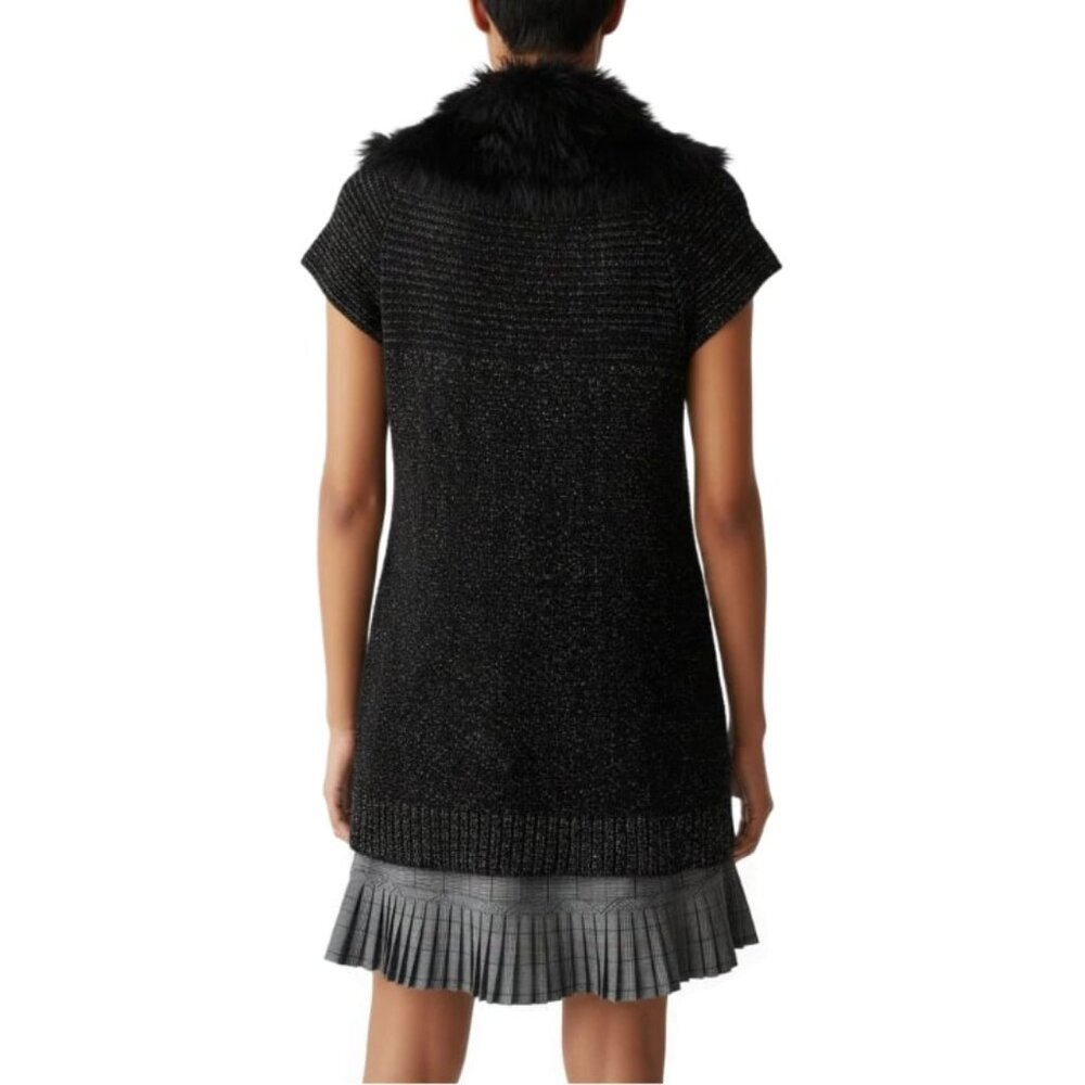 Style & Co Cardigan Sweater Black Silver Threading Removable Faux Trim Medium - Picture 3 of 9